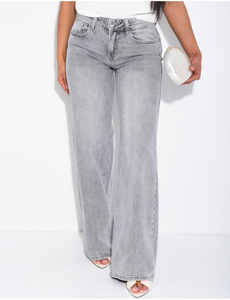 Jeans taille basse wid leg délavé