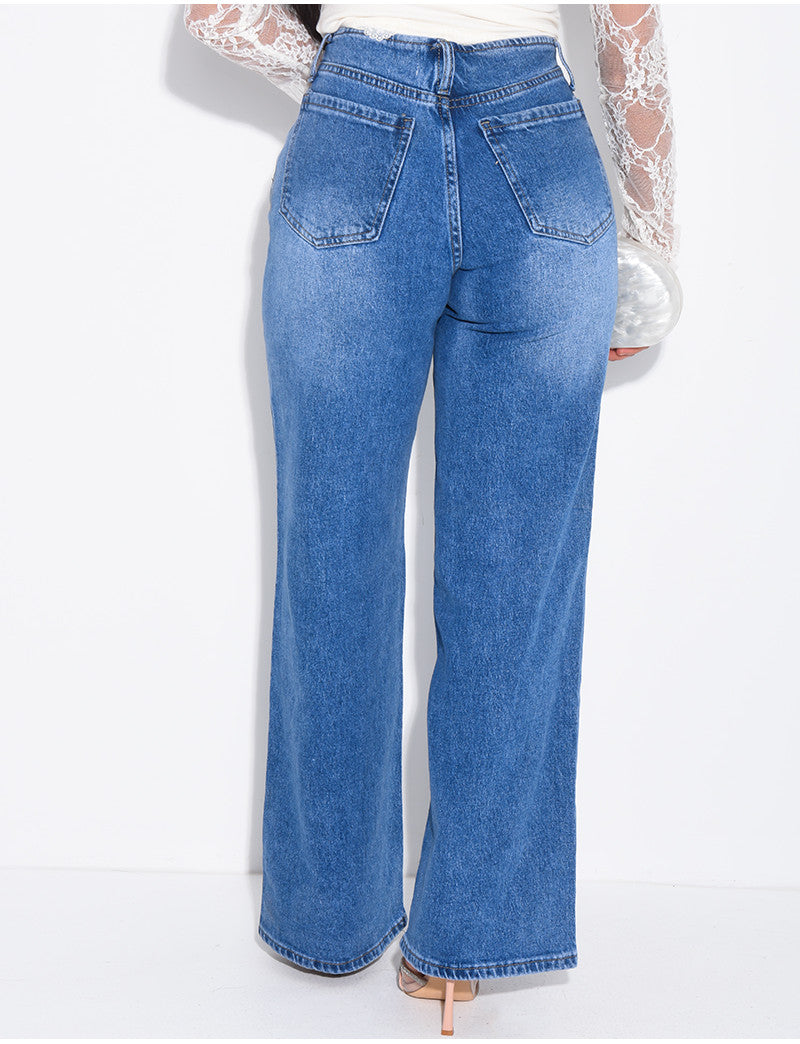 Jeans coupe droite taille haute sans taille