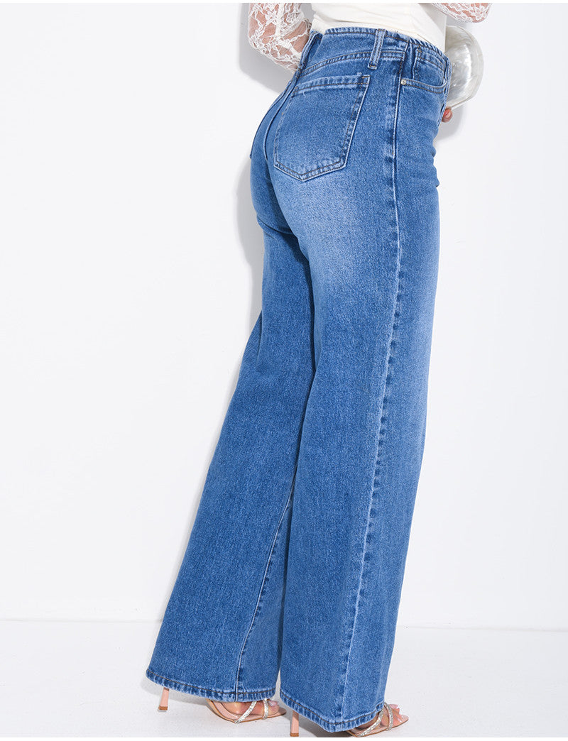 Jeans coupe droite taille haute sans taille