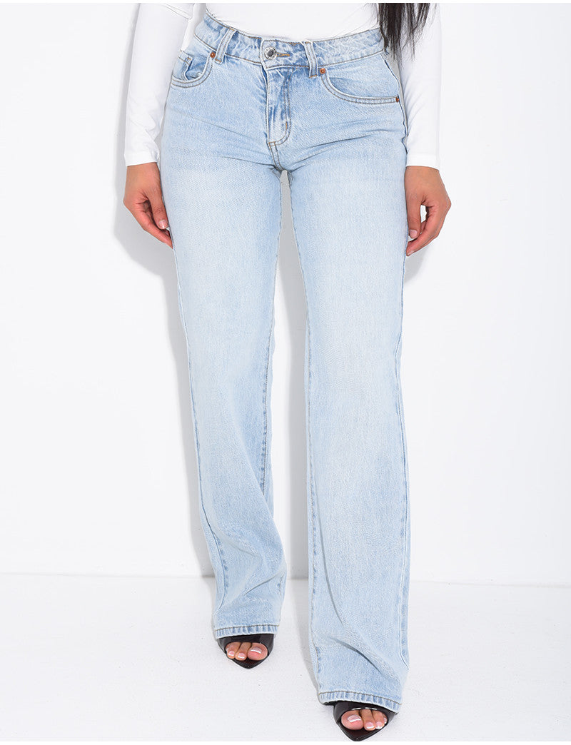 Jeans taille basse bleu clair wide leg