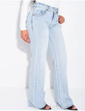 Jeans taille basse bleu clair wide leg