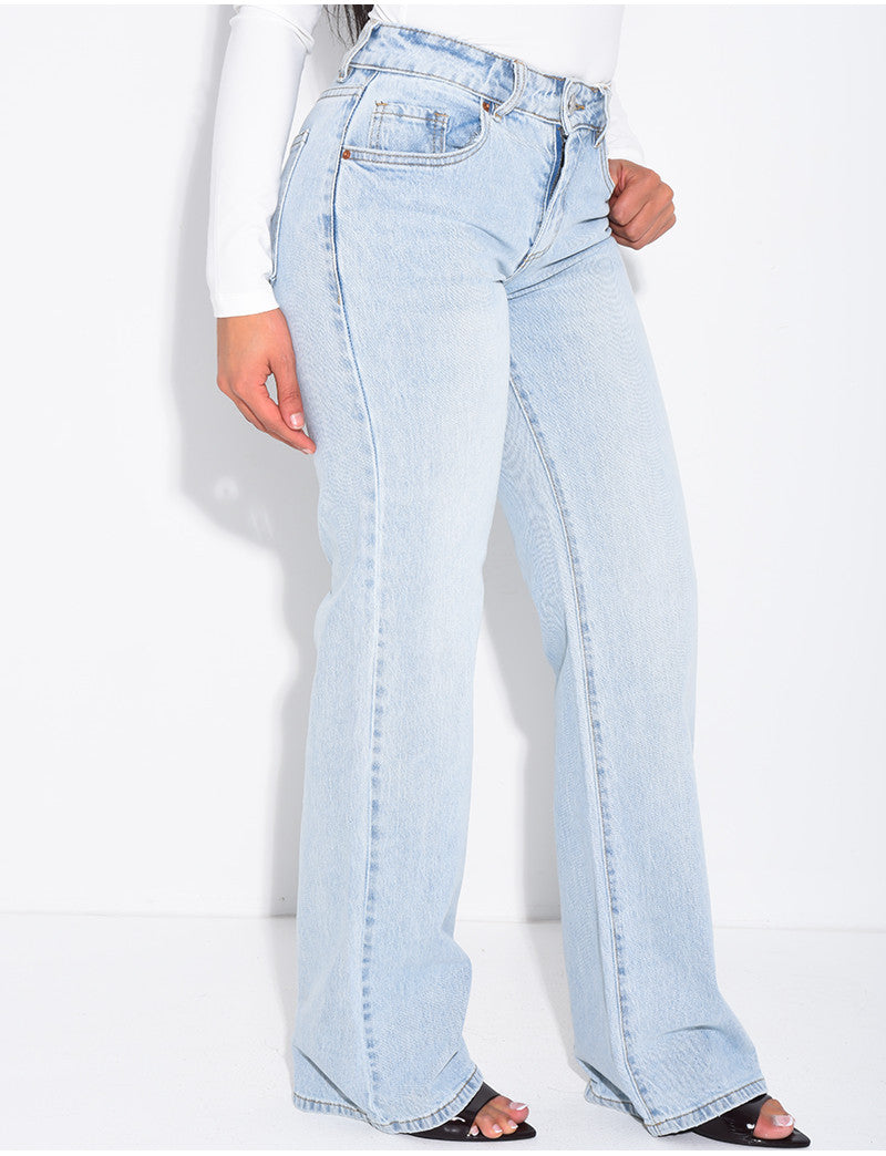 Jeans taille basse bleu clair wide leg
