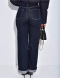 Jeans coupe droite bleu foncé à revers aux chevilles
