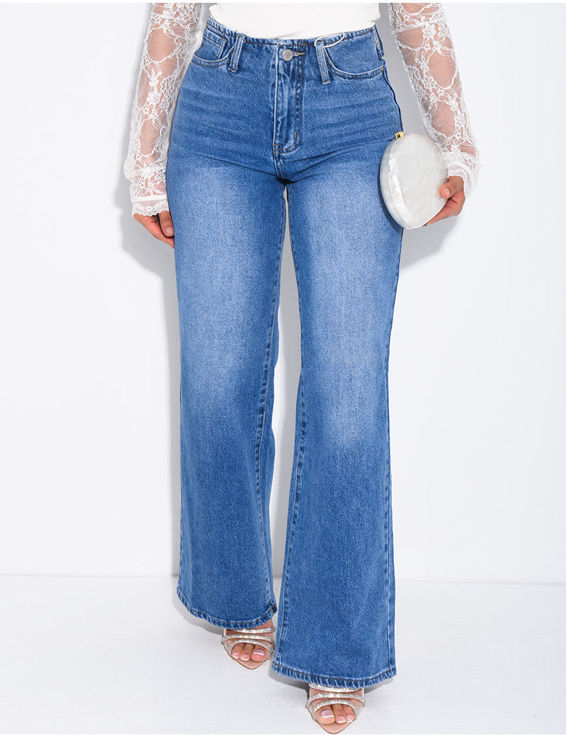 Jeans coupe droite taille haute sans taille