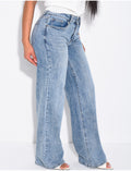 Jeans taille basse wid leg délavé