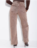 Jeans wide leg à délavage brun & boutonnière croisé