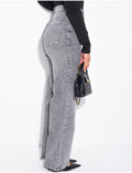 Jeans coupe droite taille haute gris délavé