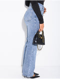 Jeans coupe droite taille haute en tissu stretch