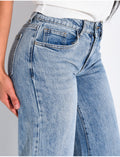 Jeans taille basse wid leg délavé