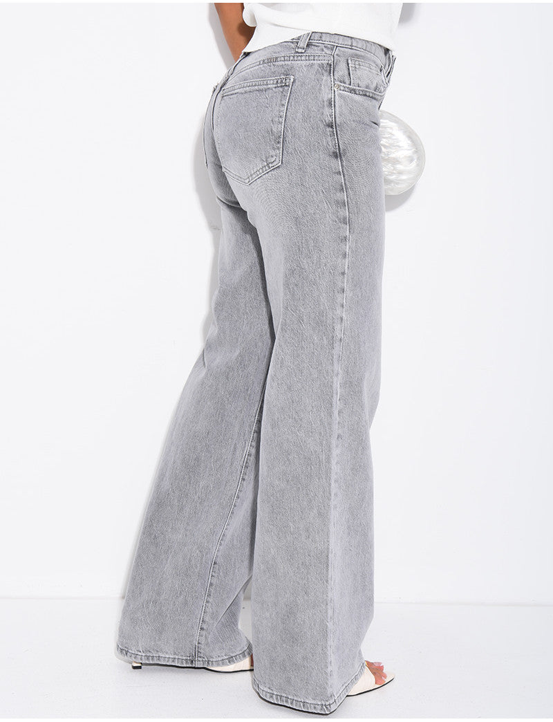 Jeans taille basse wid leg délavé