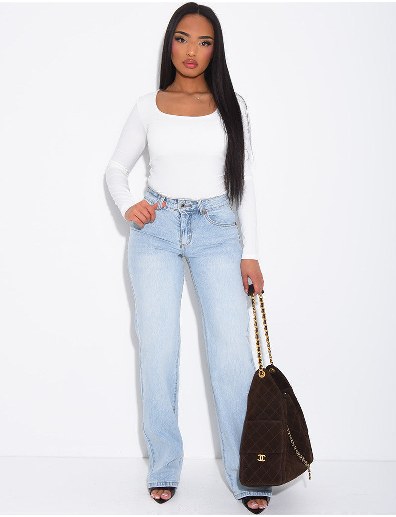 Jeans taille basse bleu clair wide leg