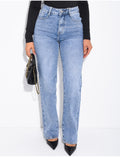 Jeans coupe droite taille haute en tissu stretch