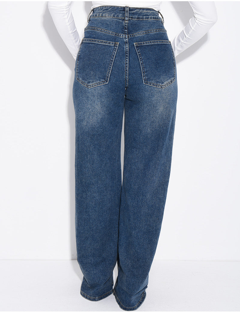 Jeans coupe large stretchy avec revers