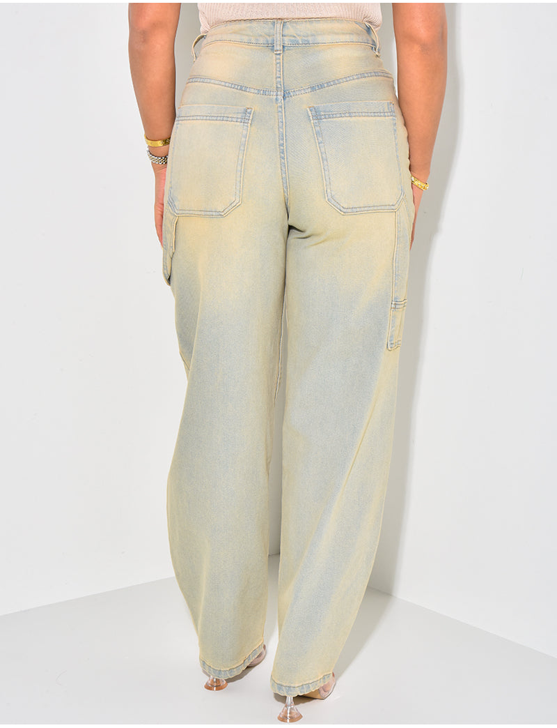 Jeans large à poches délavé vintage