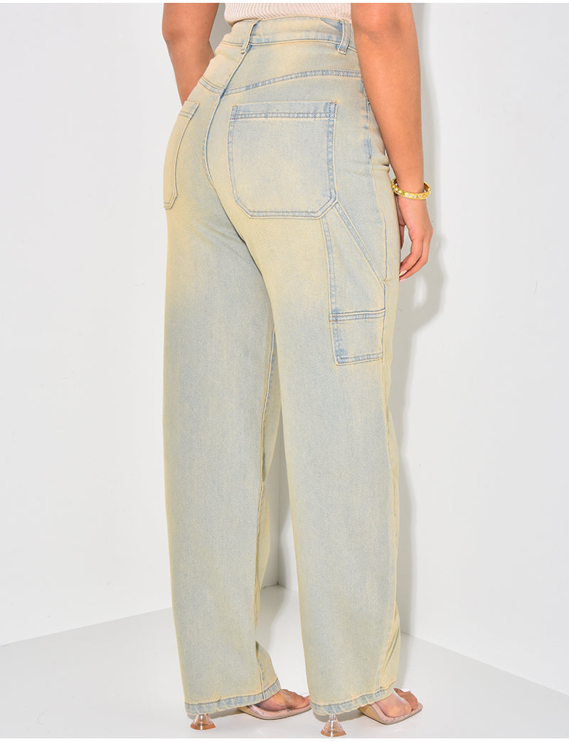 Jeans large à poches délavé vintage