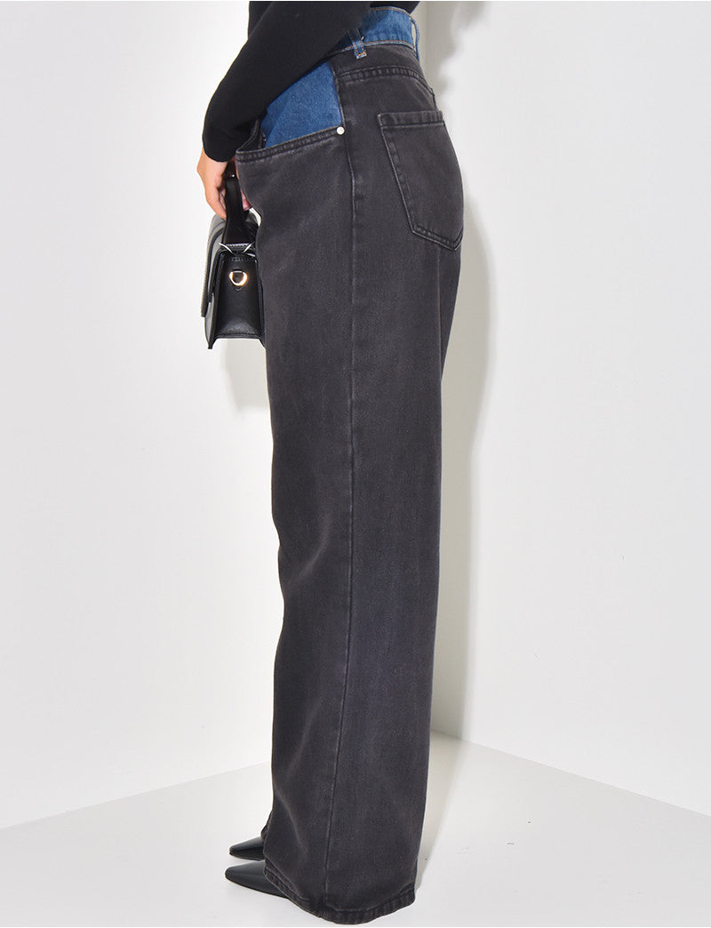 Jeans coupe droite à empiècements en jeans contrastants