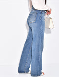 Jeans coupe droite stretchy à boutonnière croisée