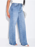 Jeans wide leg à étoiles brodées aux poches arrières