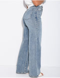 Jeans taille haute coupe droite à délavage vintage