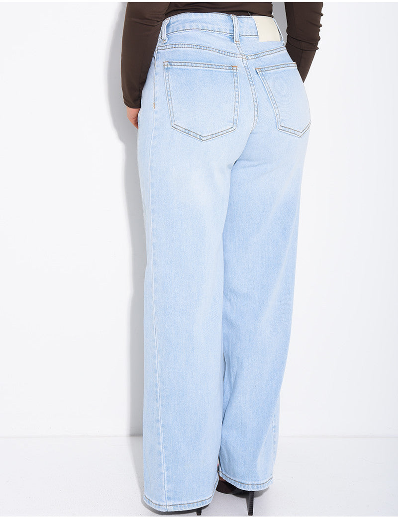 Jeans coupe large stretch à délavage clair
