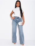 Jeans taille haute coupe droite à délavage vintage