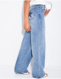 Jeans wide leg à étoiles brodées aux poches arrières