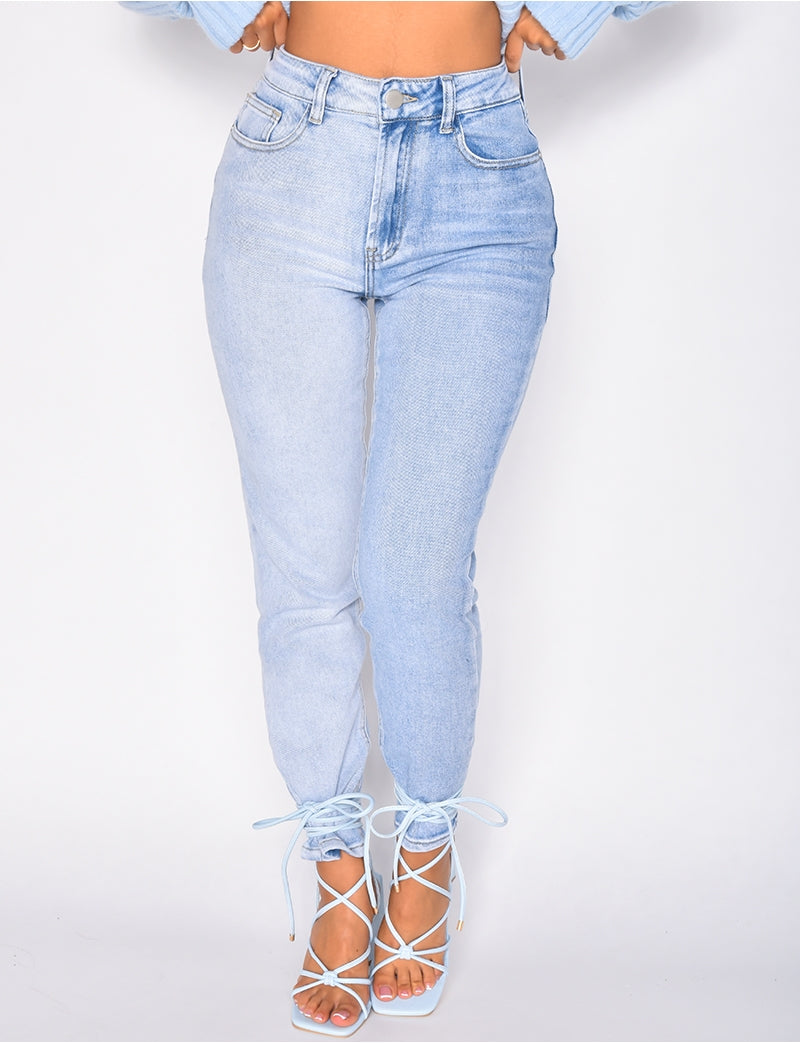 Jeans taille haute bi-color