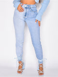 Jeans taille haute bi-color
