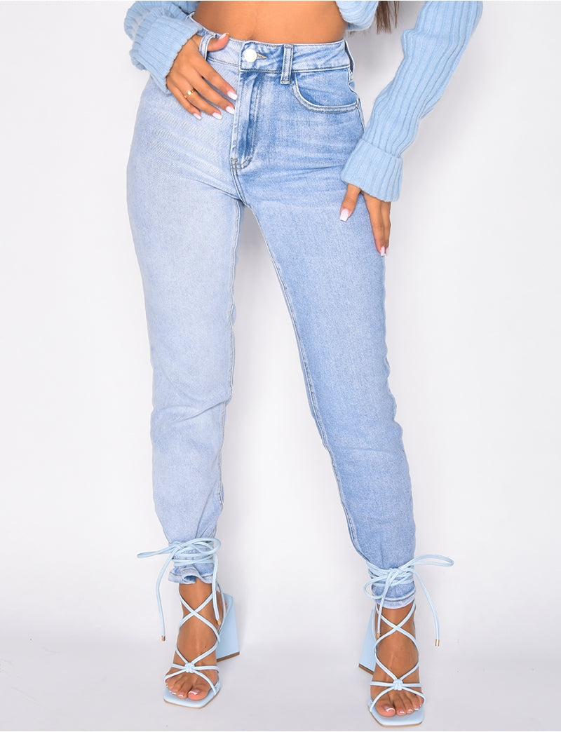 Jeans taille haute bi-color