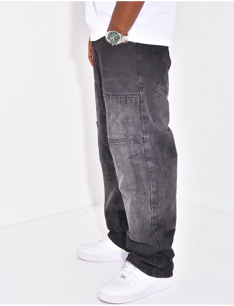Jeans délavé à empiècements contrastants