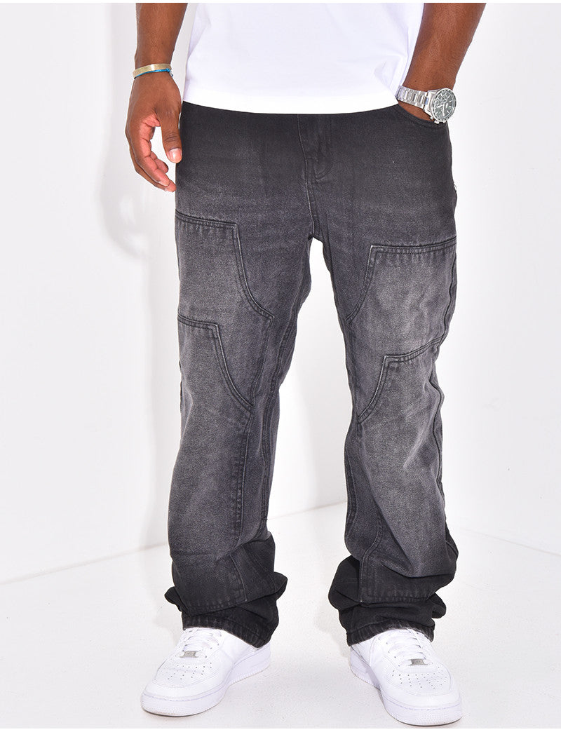 Jeans délavé à empiècements contrastants