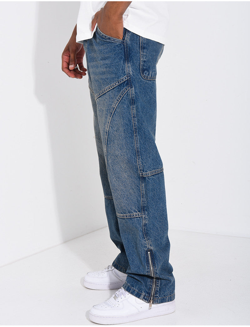 Jeans délavé à fermeture éclaire aux chevilles