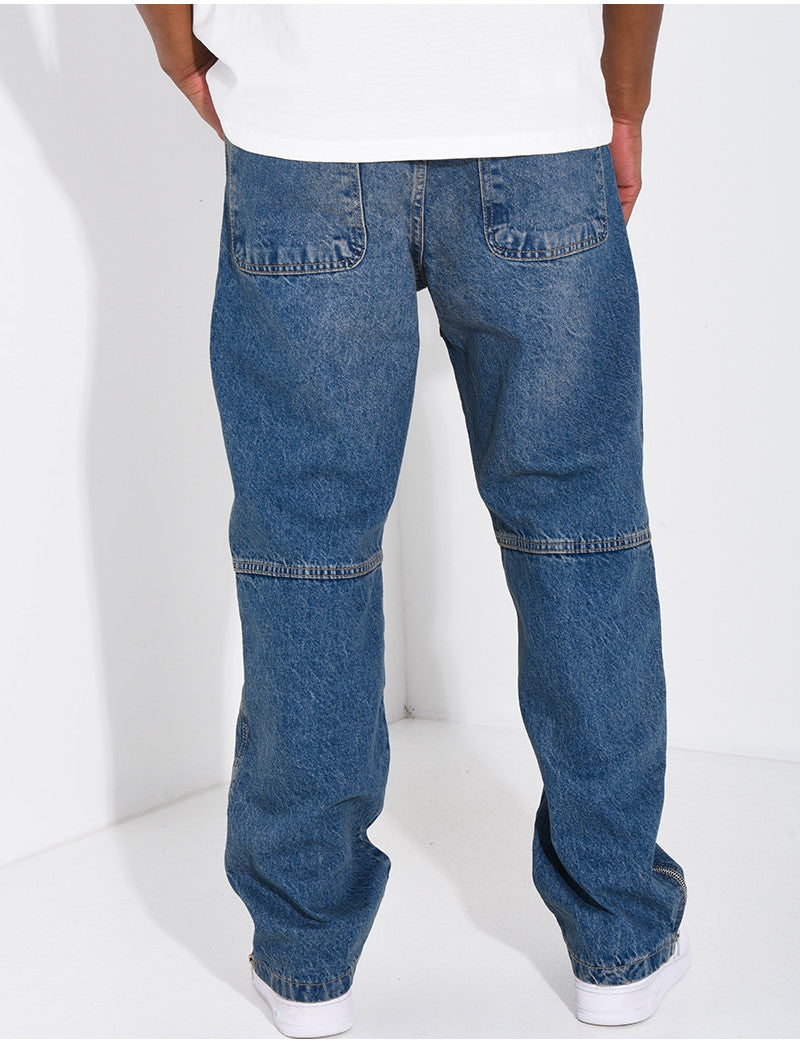 Jeans délavé à fermeture éclaire aux chevilles