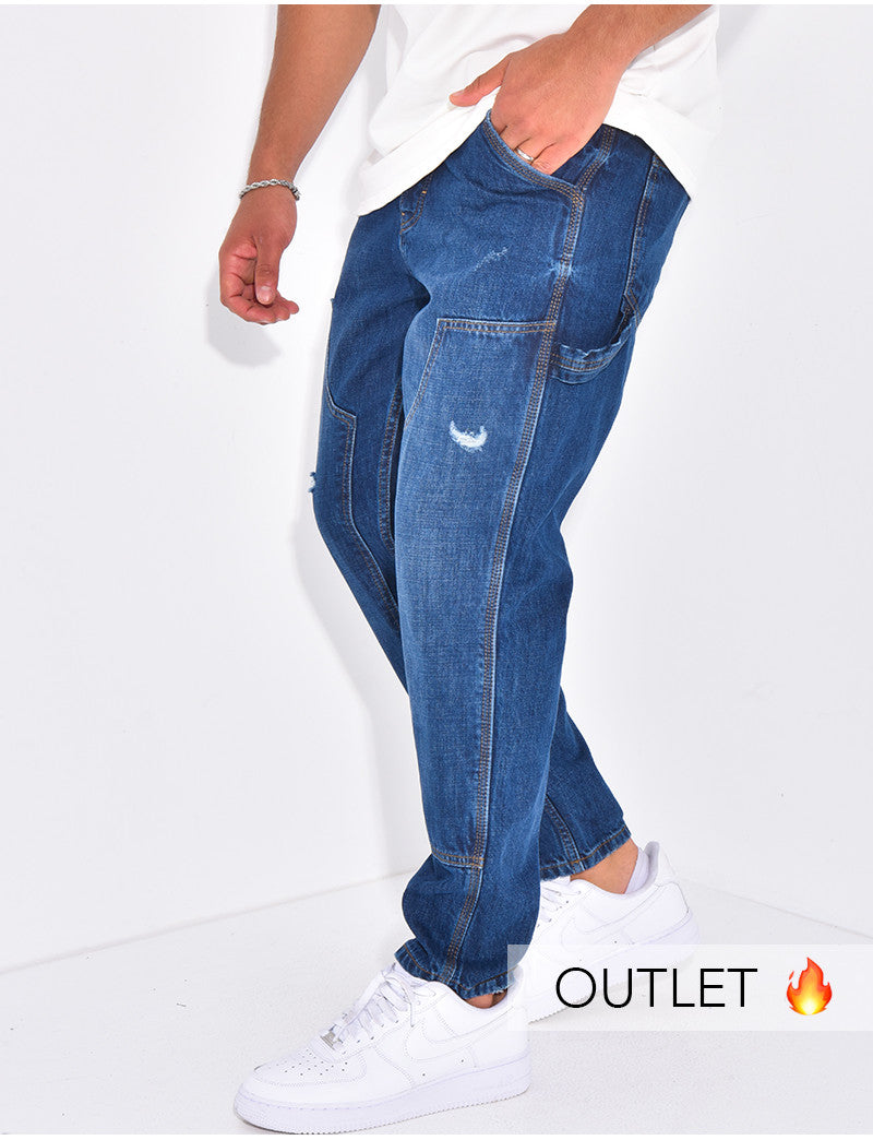 Jeans destroy à empiècements contrastants