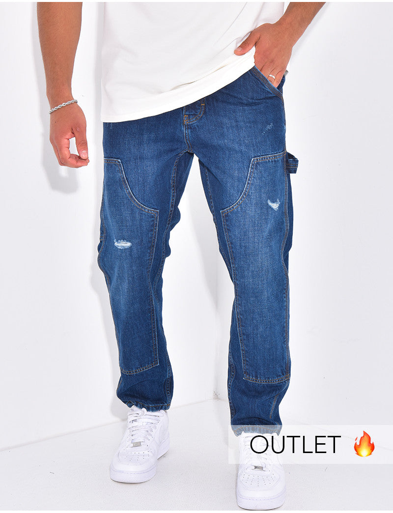 Jeans destroy à empiècements contrastants