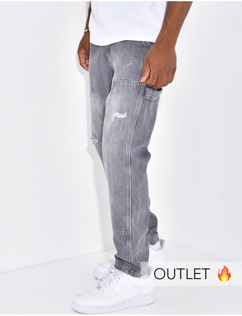 Jeans destroy à empiècements contrastants