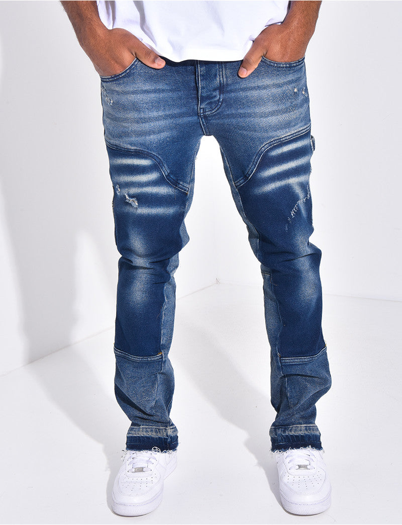 Jeans destroy à empiècements contrastants