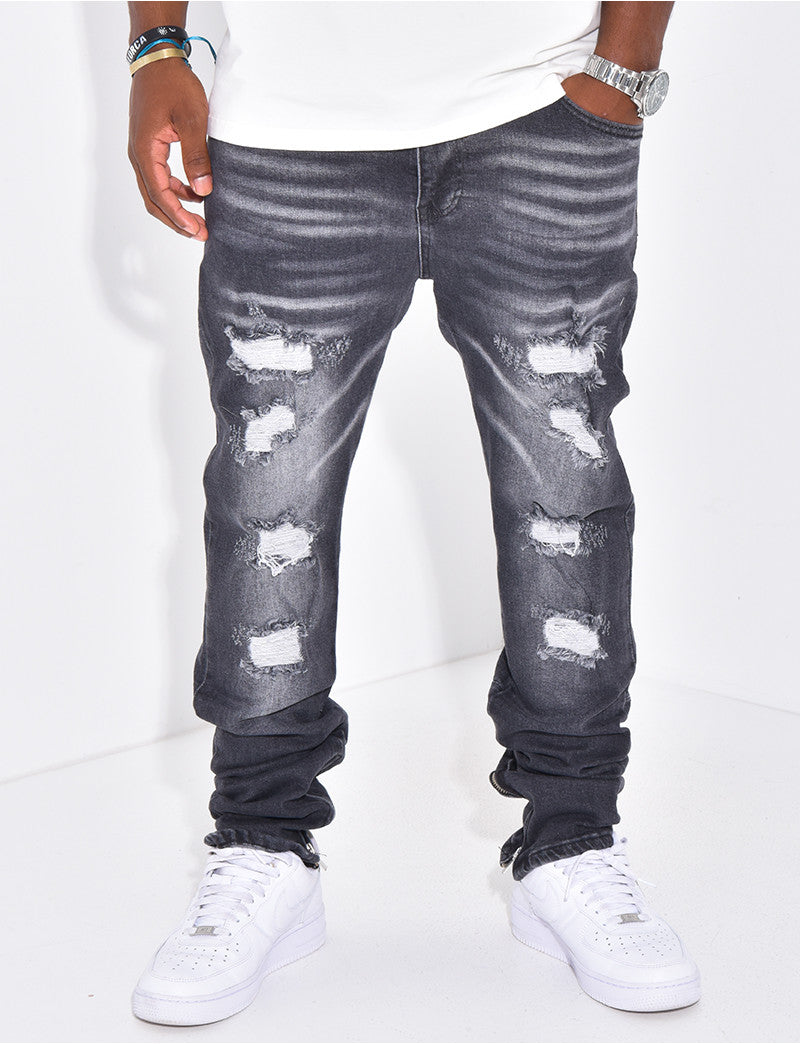 Jeans destroy à fermeture éclaire