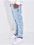 Jeans destroy à tâches de peinture & fermeture éclaire