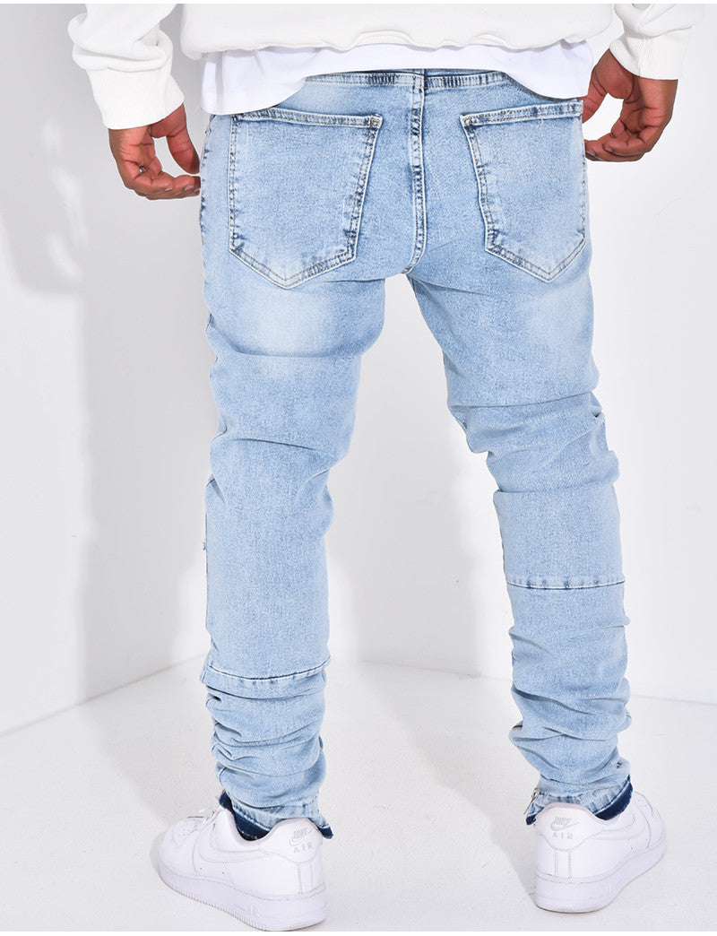 Jeans destroy à tâches de peinture & fermeture éclaire