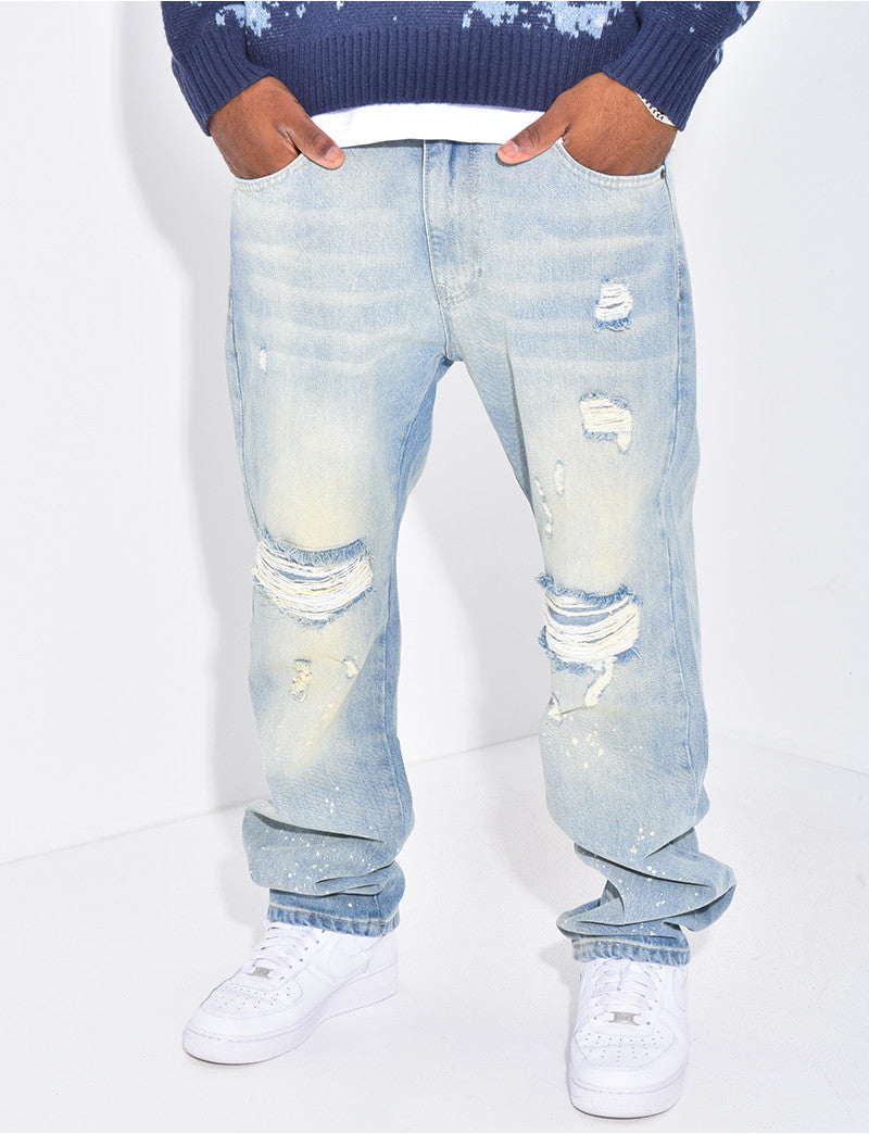 Jeans destroy à tâches de peinture