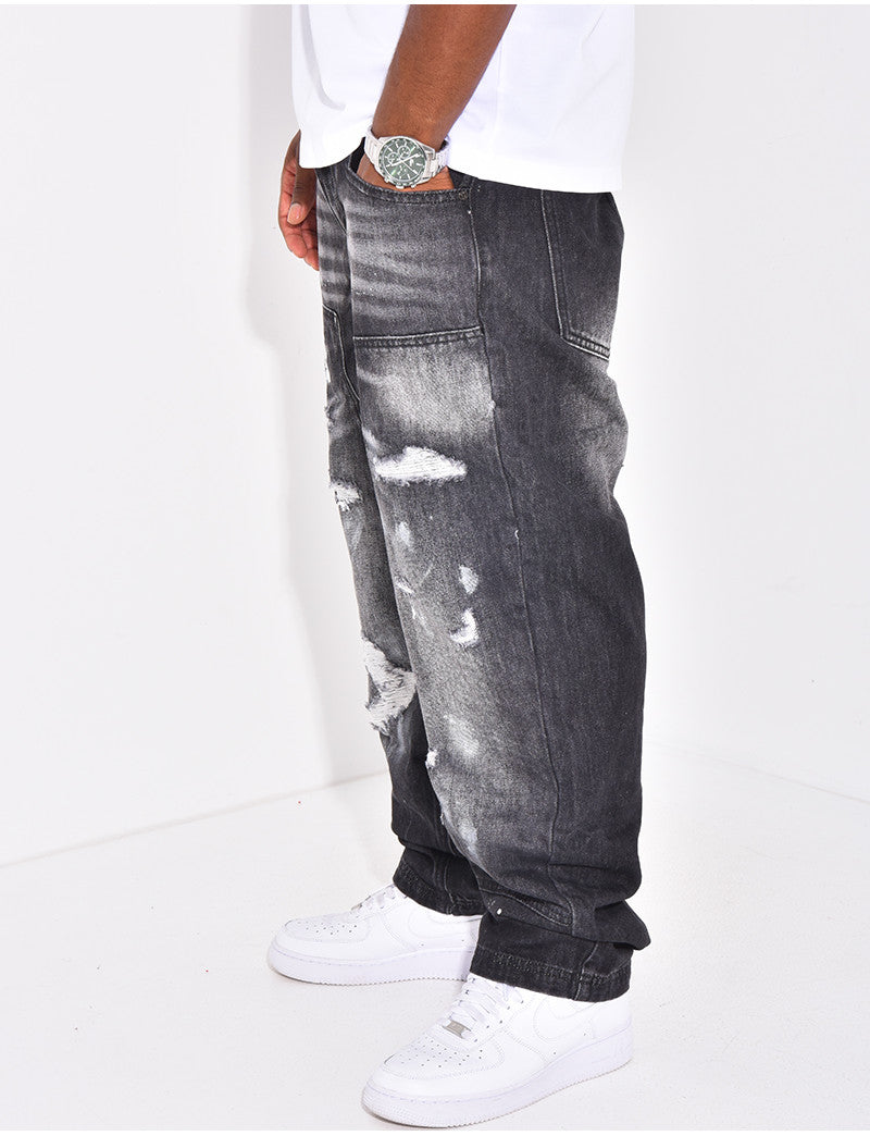 Jeans destroy avec tâches de peintures