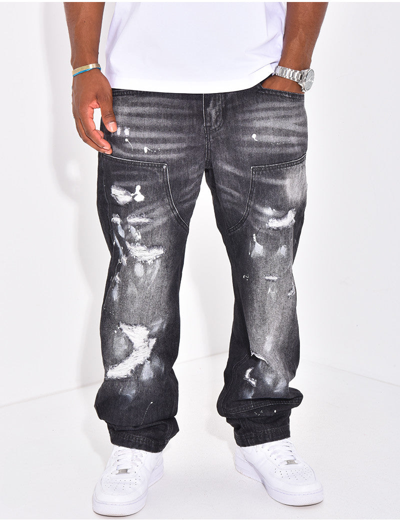 Jeans destroy avec tâches de peintures