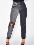 Jeans destroy bi-color coupe droite