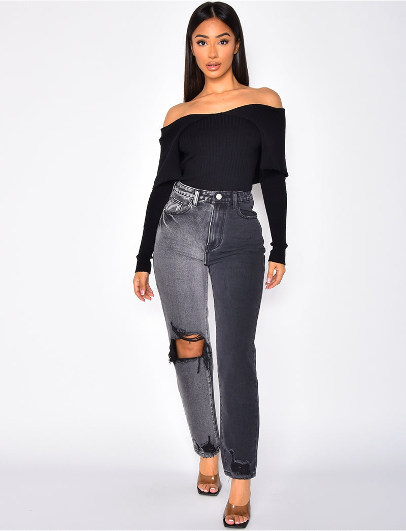 Jeans destroy bi-color coupe droite