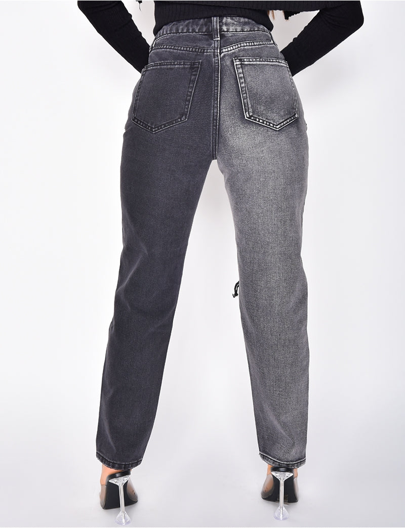 Jeans destroy bi-color coupe droite