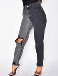 Jeans destroy bi-color coupe droite