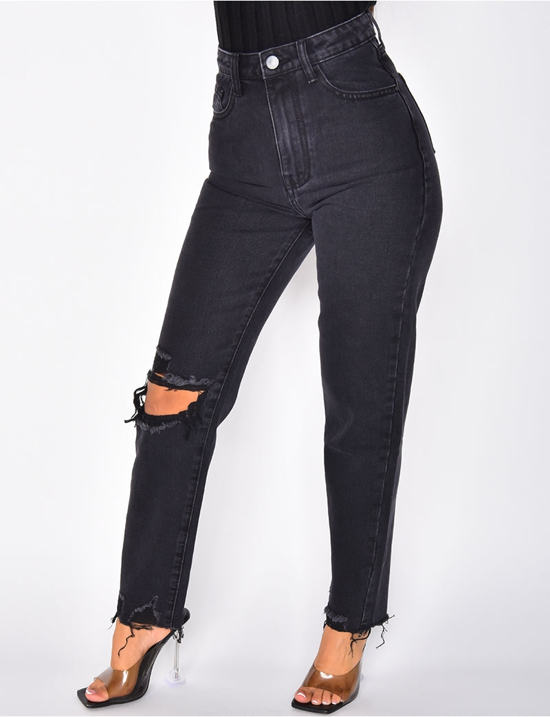 Jeans destroy taille haute