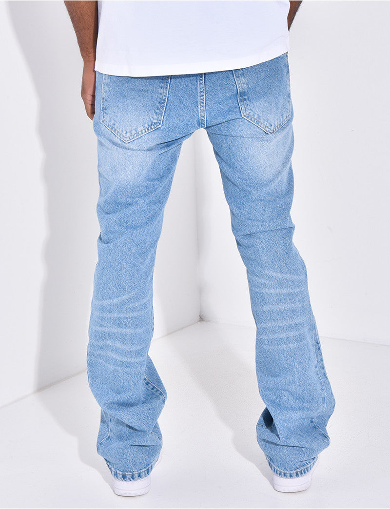 Jeans évasé à couture contrastante