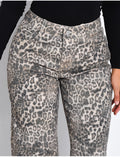 Jeans coupe droite à motif léopard